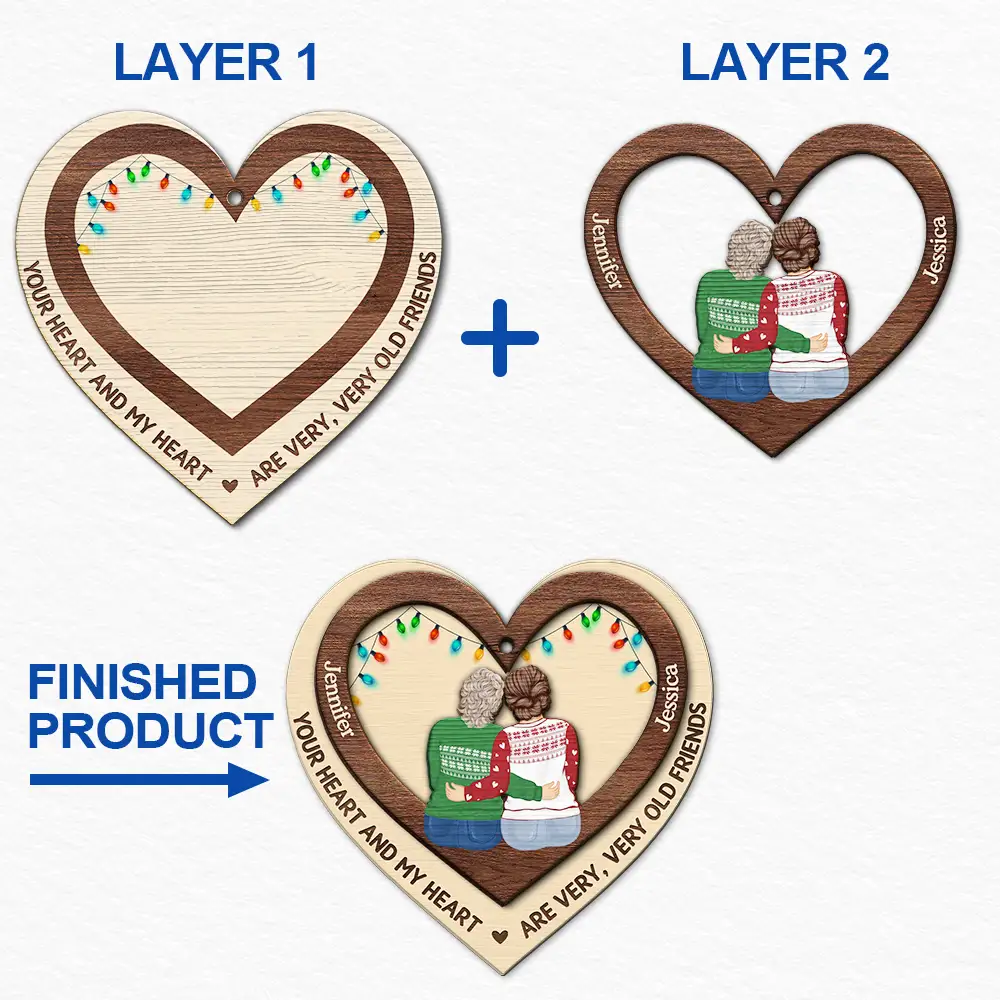 Your Heart And My Heart - Personalized 2-Layered Wooden Ornament - Image 6