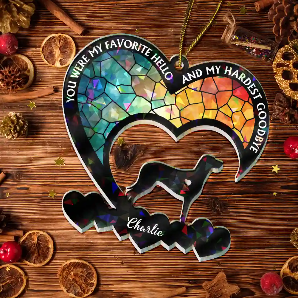 Your Were My Favorite Hello Dog Memorial - Personalized Holographic Acrylic Ornament - Image 5