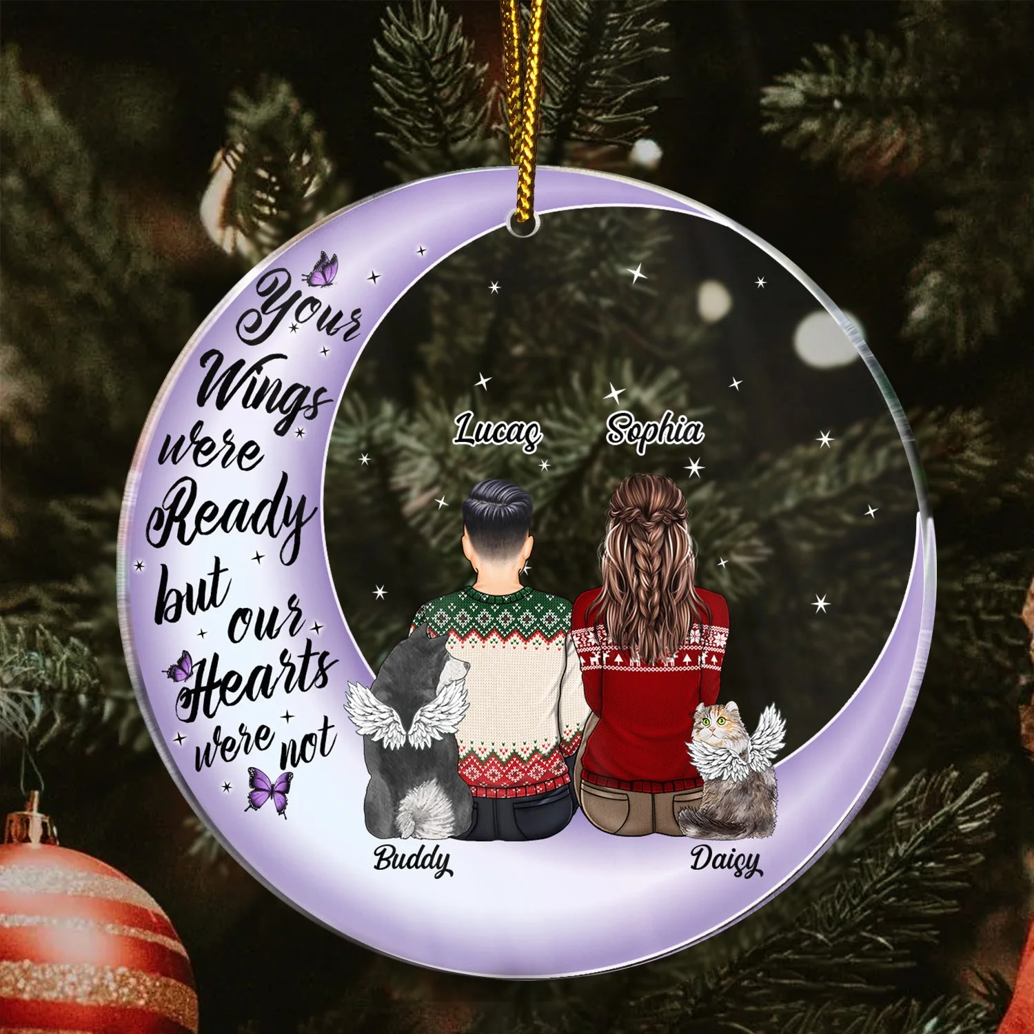 Your Wings Were Ready But My Heart Was Not - Christmas Memorial Gift For Pet Lovers, Dog Mom, Dog Dad, Cat Mom, Cat Dad - Personalized Circle Acrylic Ornament - Image 3