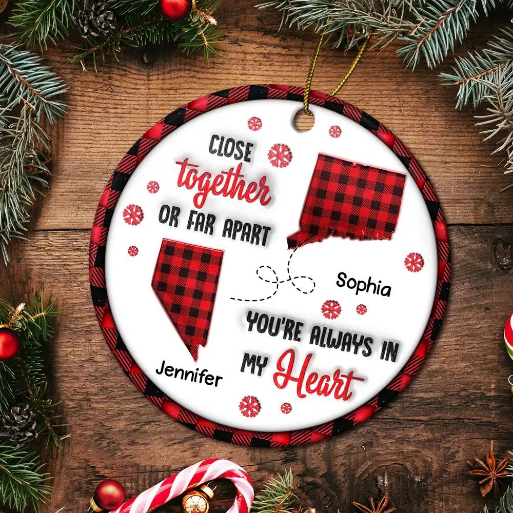 You're Always In My Heart - 3D Inflated Effect Printed Ornament, Personalized Circle Ceramic Ornament - Image 5