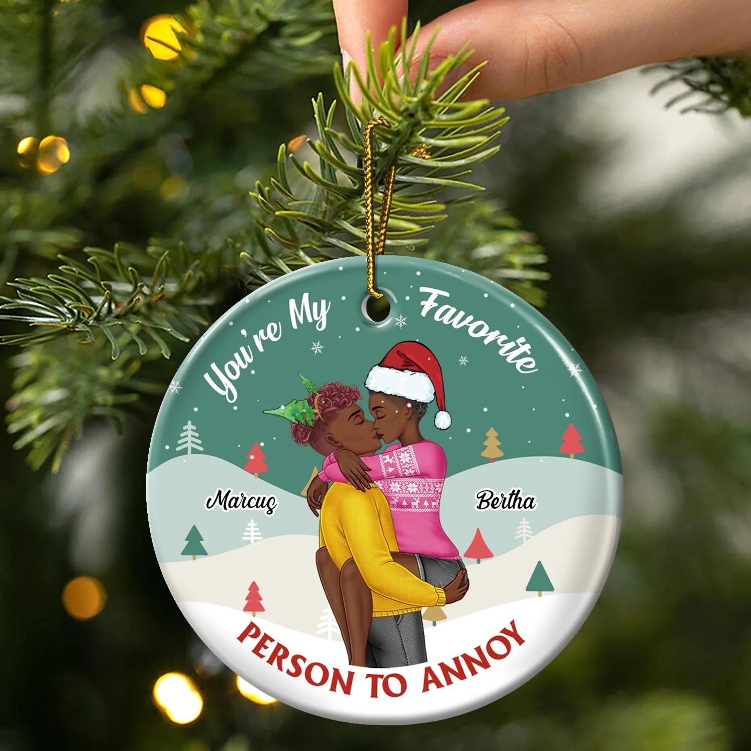 You're My Favorite Thing To Do - Christmas, Birthday, Anniversary Gift For Couple, Spouse, Husband, Wife - Personalized Circle Ceramic Ornament - Image 3