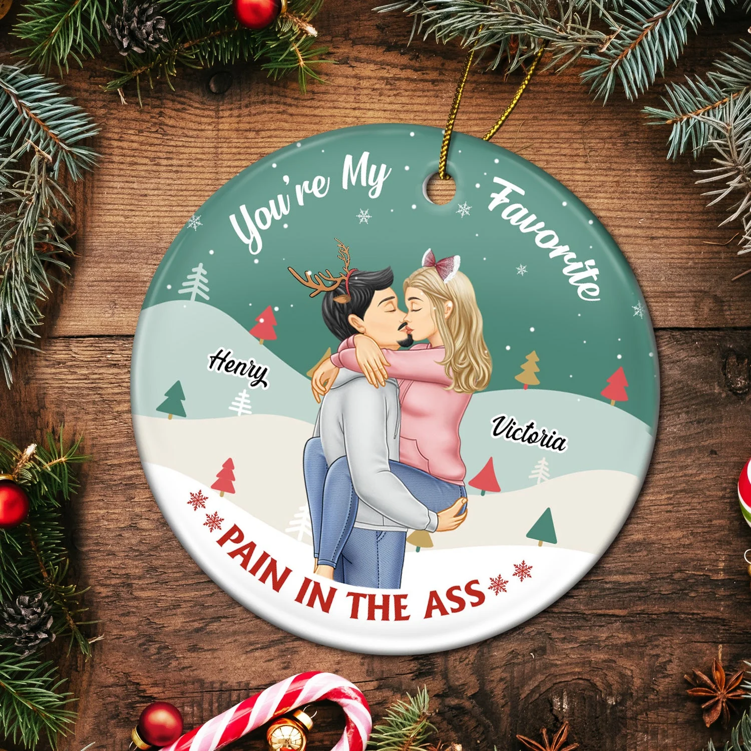 You're My Favorite Thing To Do - Christmas, Birthday, Anniversary Gift For Couple, Spouse, Husband, Wife - Personalized Circle Ceramic Ornament - Image 5