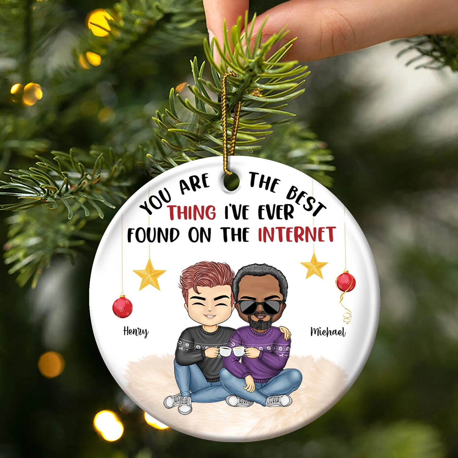 You're The Best Thing I've Found - Christmas Gift For Couples - Personalized Circle Ceramic Ornament - Image 3
