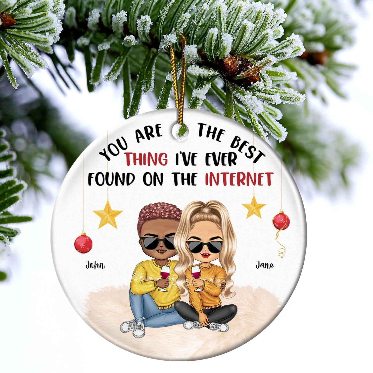 You're The Best Thing I've Found - Christmas Gift For Couples - Personalized Circle Ceramic Ornament - Image 4