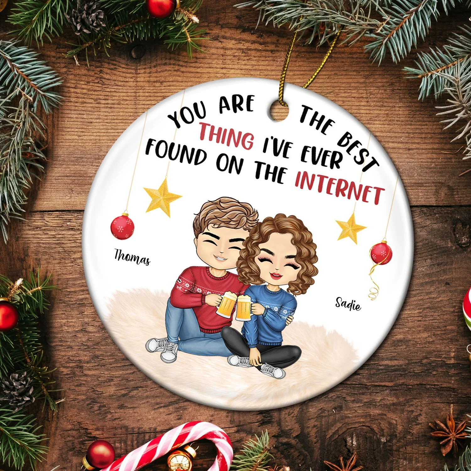 You're The Best Thing I've Found - Christmas Gift For Couples - Personalized Circle Ceramic Ornament - Image 5