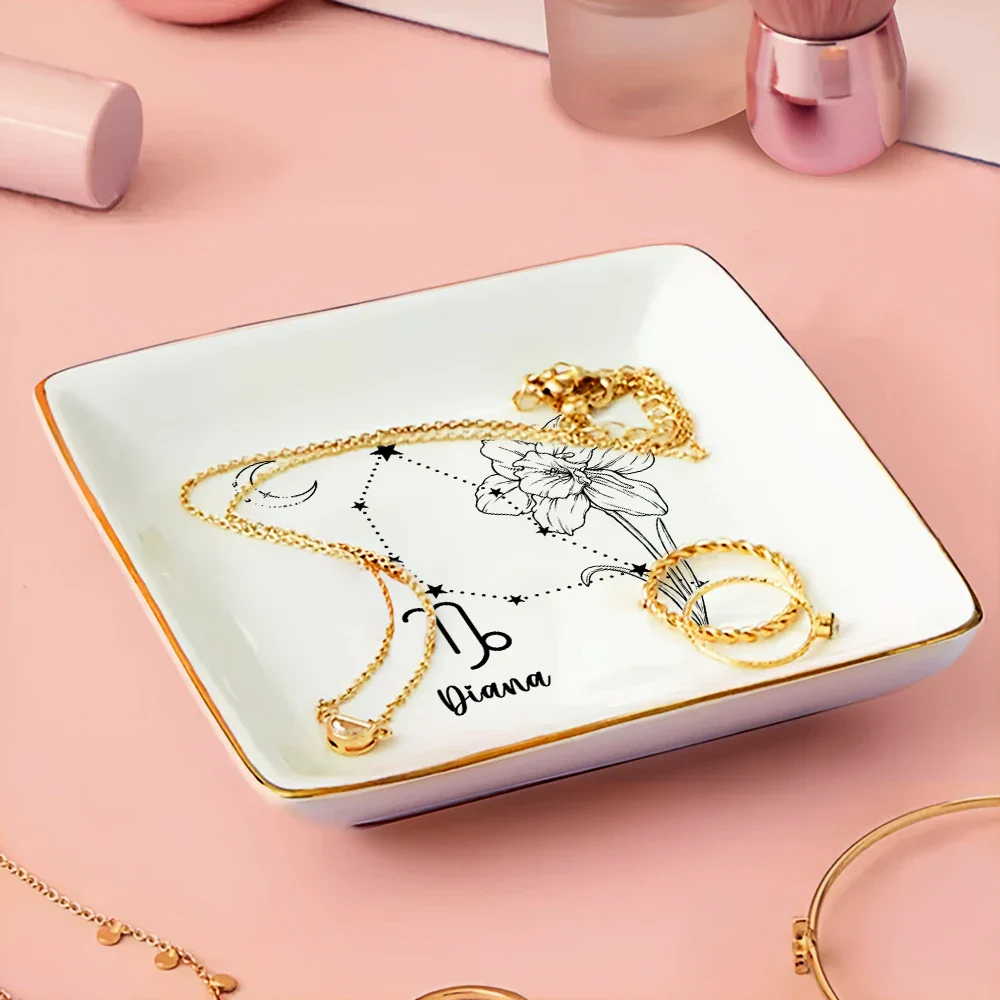 Zodiac Sign Birth Month Flower - Personalized Ring Dish - Image 3
