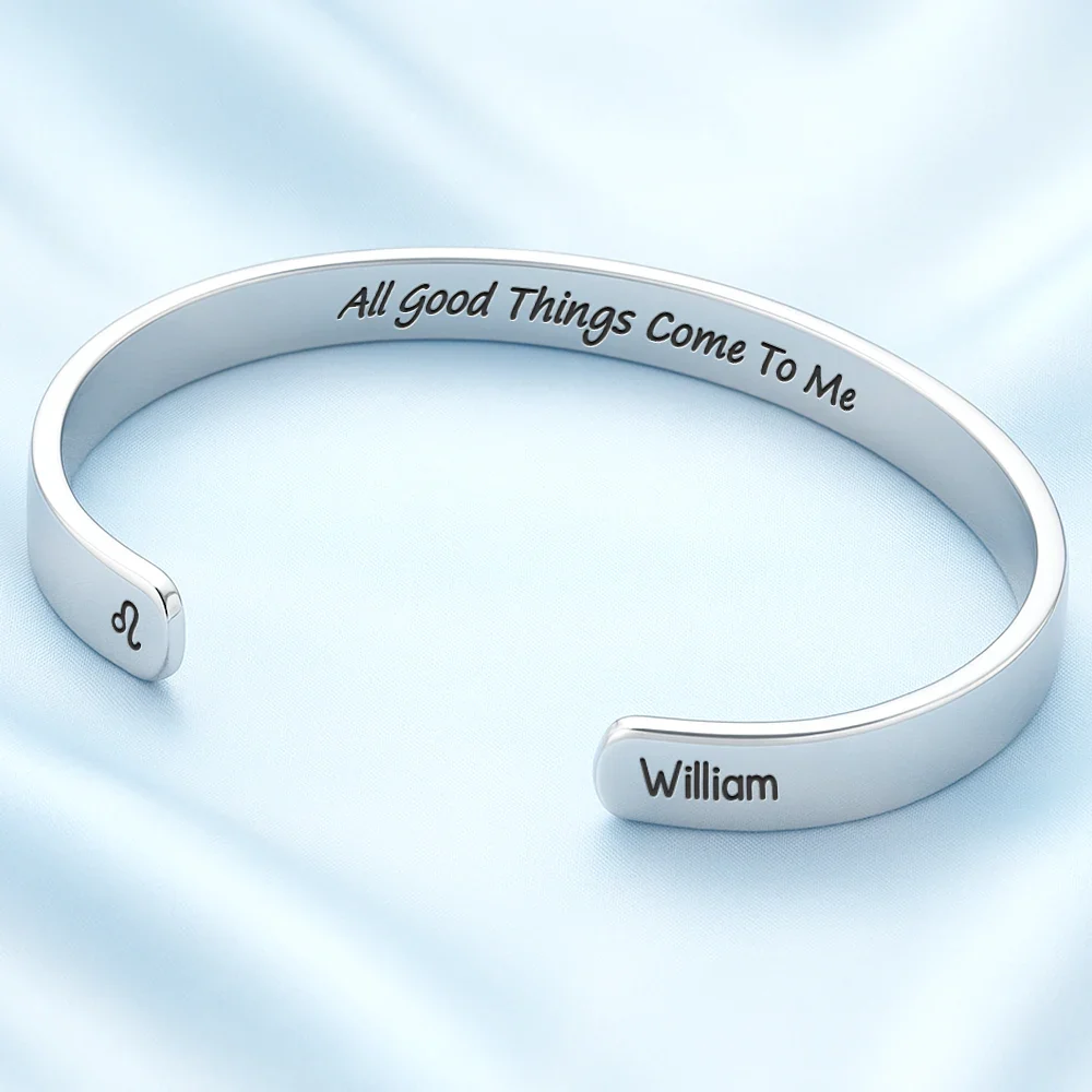Zodiac Sign Manifestation Message - Personalized Bangle Bracelet Cuff - Image 2