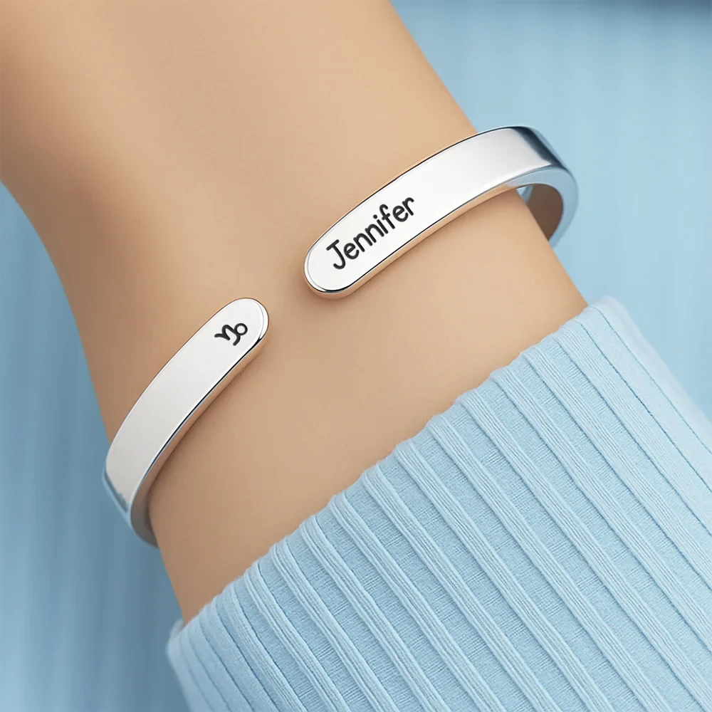 Zodiac Sign Manifestation Message - Personalized Bangle Bracelet Cuff - Image 4