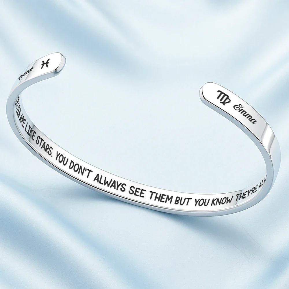 Zodiac Signs Friends Are Like Stars - Personalized Bangle Bracelet Cuff - Image 3